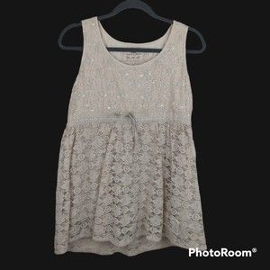 JDL Collection De Vetements Lace Floral Beaded Sleeveless Ivory Blouse Size Med.